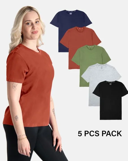 Tricou cu guler rotund din bumbac moale – Pachet 5 bucăți