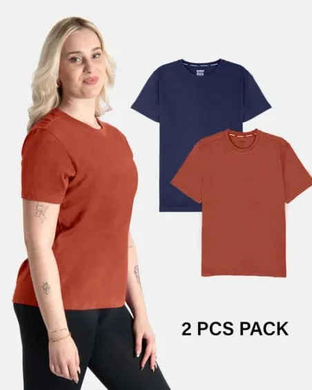 Tricou cu guler rotund din bumbac moale – Pachet 2 bucăți