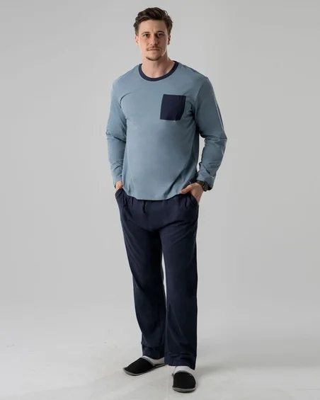 Pantoneclo Men's Cotton Knit Long Pajama Set